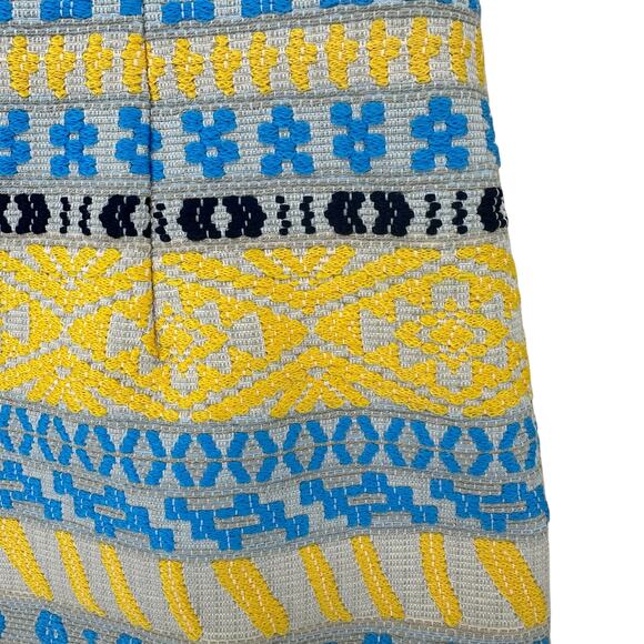 Zara Woman Skirt Embroidered Striped Jacquard Blue Yellow Cream Size L - Picture 2 of 8